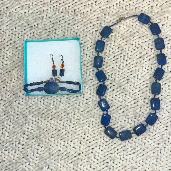 Jewelry - Natural Lapis Lazuli Necklace, Bracelet and Earring Set